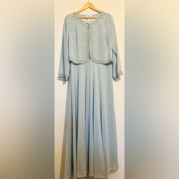 J Kara Beaded Two Elegant pieces Jacket Mint Green Maxi Dress Women’s Sz 18 - Picture 14 of 16